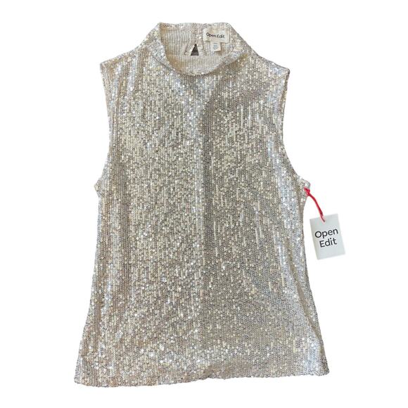Open Edit Sequin Mesh Sleeveless Top Size XXS - Picture 1 of 4